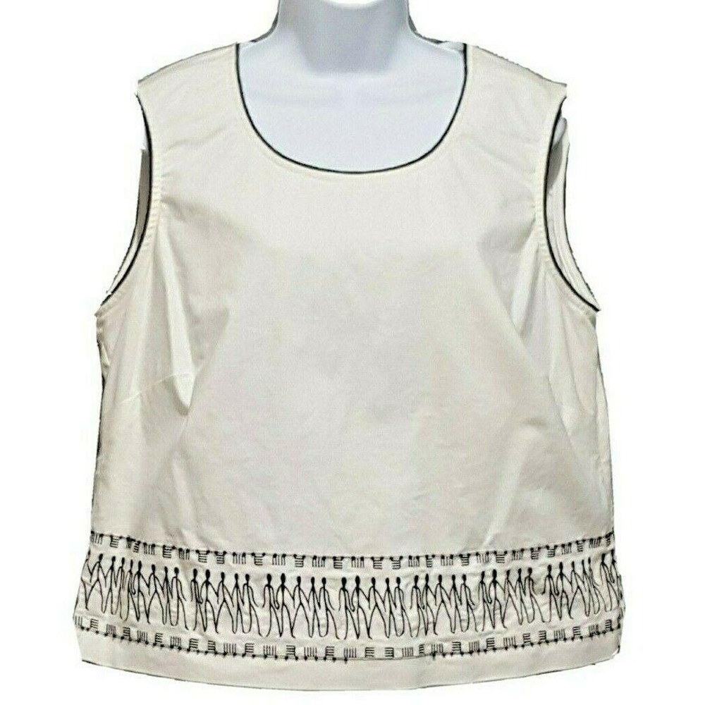Vintage‎ Y2K Stonebridge Sleeveless Beaded Embroidered Top Women's White Black